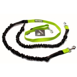 Double Bungee Dog Leash High Quality Shock Absorbing 2 Dogs 6ft to 8ft Walking Canicross Jogging Cycling 3 Sizes Medium Dog Weights 20-27kg Lime Green