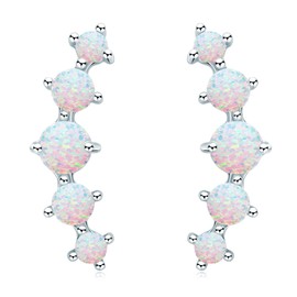 YUNKAI Sterling Silver Opal Crawler Earrings for Women, Ear Climber Stud Earrings Hypoallergenic Round Cut Birthstone Jewelry Gift for Her Birthday