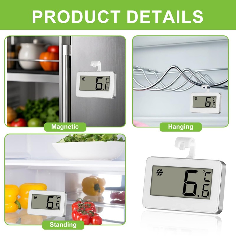 Digital Fridge Thermometer, 2 Pcs Mini Waterproof Freezer Thermometer Monitors