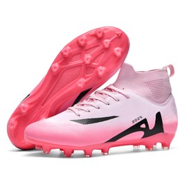 UYO Boys' Soccer Shoes Kids Firm Ground Soccer Cleats Girls Turf Shoes Outdoor Trainning High Top Youth Football Shoe Pink EU 36