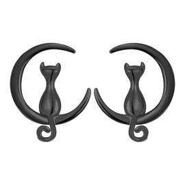 S.Leaf Sterling Silver Cat Earrings Moon Earrings Cat Stuff for Cat Lovers Jewelry for Women Birthday Gifts for Women (Black)