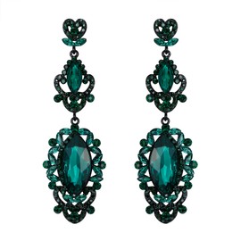 EVER FAITH Wedding Bridal Earrings for Women Girls Rhinestone Crystal Art Deco Drop Dangle Long Chandelier Earrings Green, Base Metal, No Gemstone