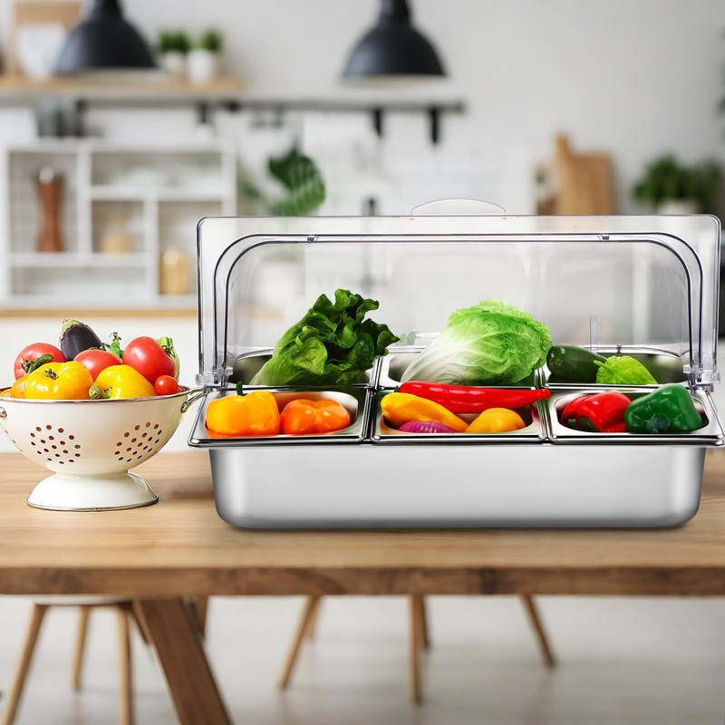 Ziliny 6 Pan Countertop Ice Food Serving Display Container Cooled