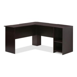 Furinno Indo Engineered Wood L-Shaped Desk with Bookshelves in Espresso