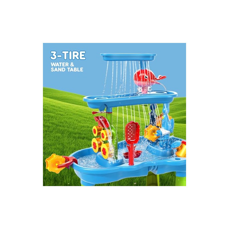 3-Tier Water Table for Toddlers 1-3, Kids Water Play Table