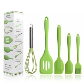 ADBI's Spatulas Silicone Heat Resistant - Kitchen Utensil Set - Cooking tools, whisk, brush. Gift For Woman and Men (Light Green)