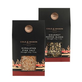 Cole & Mason Gourmet Spice Refill Box - Pairs Well with Chicken, Beef, Pork & More - Salt & Peppercorn Refill for Salt & Pepper Mill Grinder - Himalayan Pink Salt & Gourment Pepper 15.9 Oz Box Set
