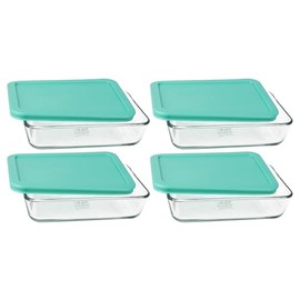 Pyrex 7210 3-Cup Glass Dish & 7210-PC Light Green Lid (4-Pack) - Made in USA