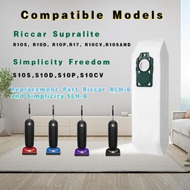 10 Pack HEPA RLH-6 Vacuum Replacement Bags Fit for Riccar SupraLite R10 series,Simplicity Freedom R10S R10D S10P S10S Upright Vacuums Cleaner,Replacement Part Riccar RLH-6 and Simplicity SLH-6