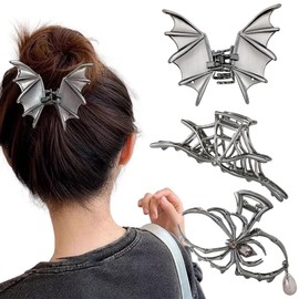 RAUIMOUR Pinzas para El Cabello con Forma de Araña, Murciélago Y Red(3 Unidades) para Halloween. Accesorios para Peinar El Cabello para Mujeres Y Niñas. Diseño Gótico de Metal Negro con Perlas. Pinzas