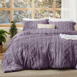 Bedsure Tufted Boho Comforter Set King Size - Grayish Purple Boho Bed Set, GentleSoft™ 3 Pieces Farmhouse Shabby Chic Embroidery Bedding, Gifts for Woman, Soft Jacquard King Comforter for All Seasons