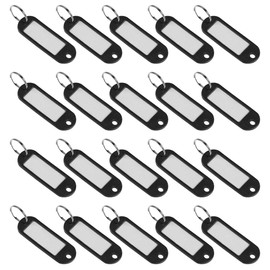 sourcing map Plastic Key Tags with Split Ring Keychain ID Luggage Label Window 60x21mm, Black 20Pcs