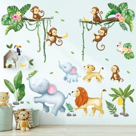 DECOWALL SG3-2311 Jungle Animals Tree Wall Decals Cute Monkey Lion Wall Stickers Baby Nursery Kids Room Living Room Home Décor