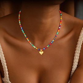 Maxcate Colorful Heart Necklaces for Women Girls - Teen Girls Gifts Trendy Stuff 18K Gold Filled Heart Pendant Necklace Birthday Gifts for 5 6 7 8 9 10 Year Old Girl Gift