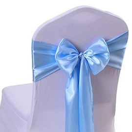 Funda de satén para Silla, Lazo, Lazo, Camino de Mesa, decoración de recepción de Boda, Celeste, 1 PCS 17CM (11.5")*275CM (108.27")