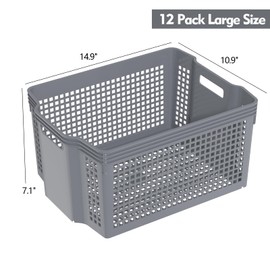 Afromy 12-Pack Large Stacking Basket, Plastic Storage Organizer Bins
