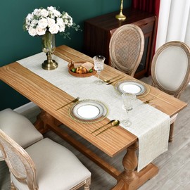 Reversible Double Layer Table Runner Faux Linen Fabric Beige Table Runners Elegant Rustic Farmhouse Runners for Kitchen Dining Coffee Table 13x60 Inch (33x153 cm)