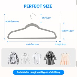 Simple Deluxe Velvet Hangers 50 Pack, Non-Slip Clothes Hangers with Shoulder Notches, 360° Swivel Hooks, Heavy Duty Coat Suit Hangers for Closet Space Saving, Grey