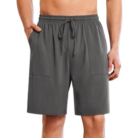 Ekouaer Men's Pajama Shorts Cotton Lounge Sleep Shorts Elastic Waist Sleepwear Pants with Pockets Dark Gray Large