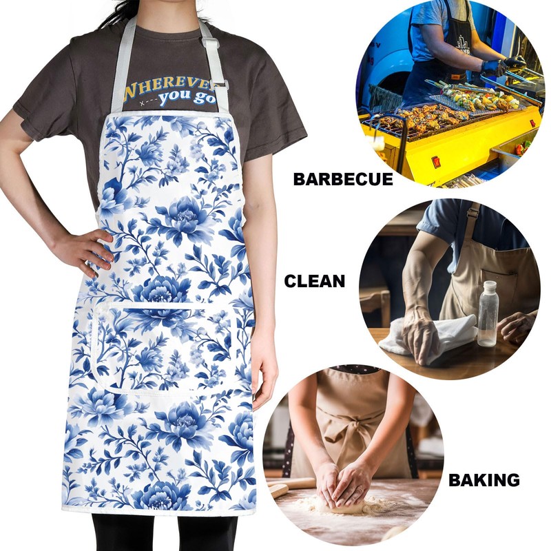 JNIAP Chinoiserie Kitchen Apron Chinoiserie Floral Apron Chinoiserie Kitchen Accessories
