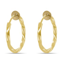 Clip On Spring Hoop Earrings for Non-Pierced Ears (17mm, Gold-Tone Twisted)