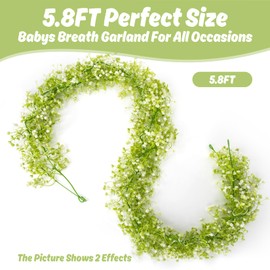 2PCS Babys Breath Artificial Flowers - RAINFLOW Flower Garland Artificial Flowers for Decoration Greenery Garland Fake Hanging Plant Garlands for Decoration Wedding Arch Table Wedding Decor 5.8FT