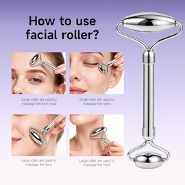 Juego de rodillos faciales de acero inoxidable y gua sha, herramientas de masaje facial refrescante para cara, cuello y ojos, rutina de cuidado de la 