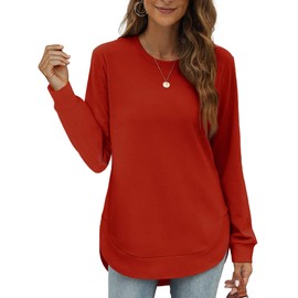 OFEEFAN Womens Tops Dressy Casual 2023 Long Sweaters For Women Curved Hem Red 2XL