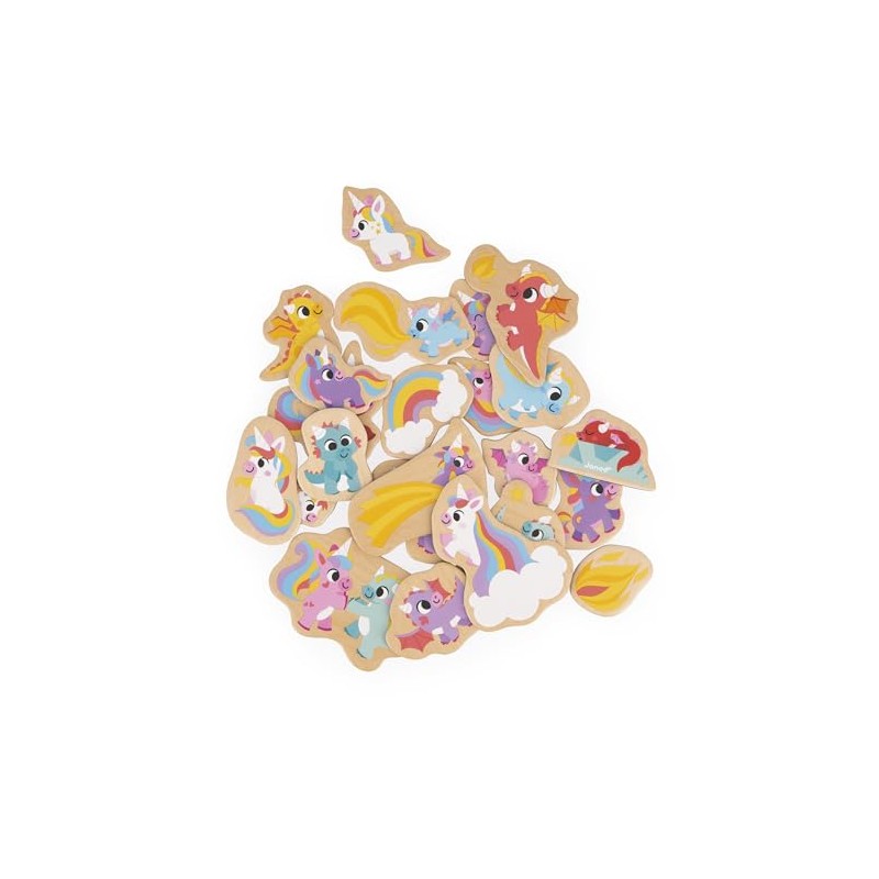 Janod - 24 Magnetic Wooden Magnets - Unicorns and Dragons