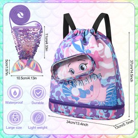 Invalidism Drawstring Bags Swimming Bags, Mermaids Drawstring Backpack with Mermaid Tail Sequin Bag, Waterproof Drawstring Gym Bag Mermaids Bag for Girls Women,for Swimming Beach Sports Travel School