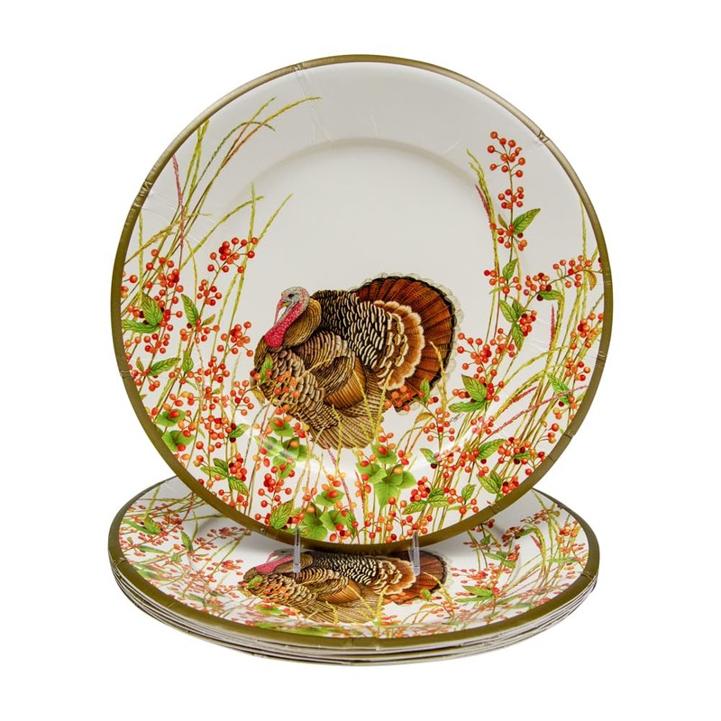 Caspari Turkey And Berries Dinner Plates - 32 Per Package