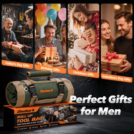 Hinshark Gifts for Men, Heavy Duty Roll Up Tool Bag, Mens Gifts for Him Dad Birthday Gadgets Tools Gifts for Christmas Secret Santa Gifts for Men, Gifts for Fathers Day