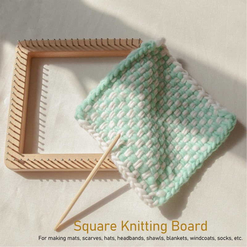 Mini Square Knitting Tool with Hooks Wooden Crochet Board for