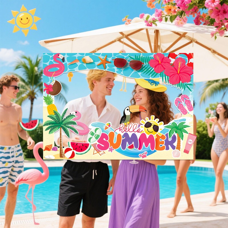 Summer Party Photo Booth Props Frame Pool Party DecorationsSummer Party