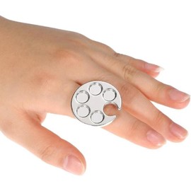 Silver Mini Manicure Palette Metal Paint Palette Finger Rings Nail Art Tools Makeup Palettes, Mix Palette Manicure Tool, Stainless Steel Nail Art Display Plate, for Making Nail
