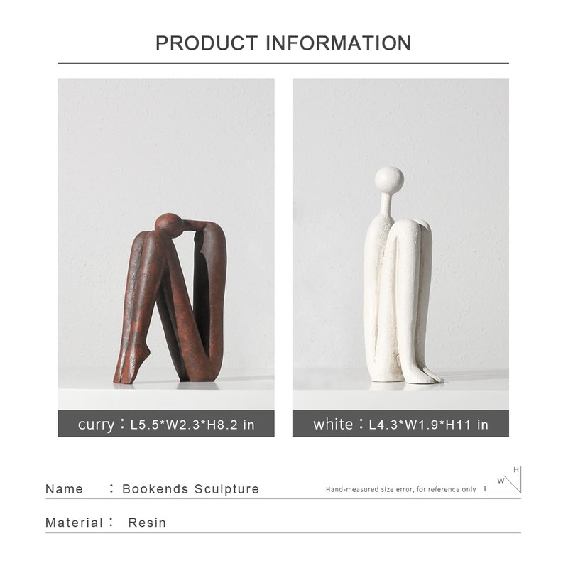 Decorative Bookends for Shelves，Bookends for Heavy Books Resinous Thinker Statue,Book