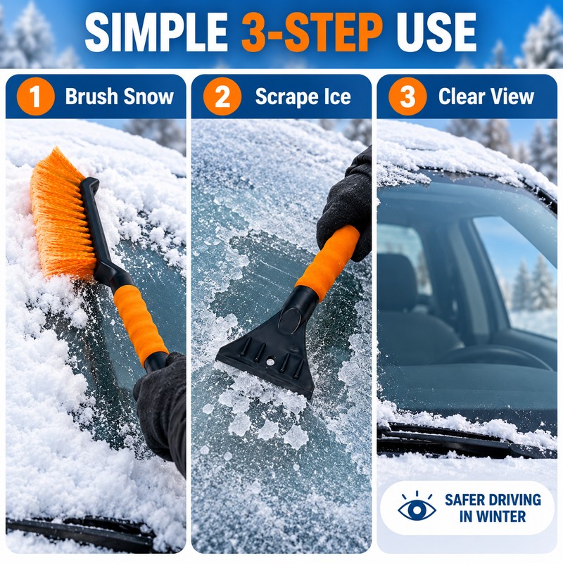 2-in-1 Car Snow Brush & Ice Scraper – 44cm Windshield