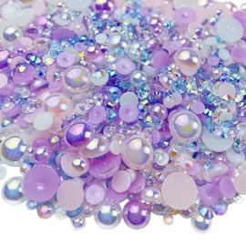 30g Half Pearl Rhinestones for Crafts Mixed Size 3mm-10mm Resin Rhinestone Half Round Flatback Pearl Rhinestones for DIY Nail Art Crafts Jewelry Decoration (Pink Purple White Series)