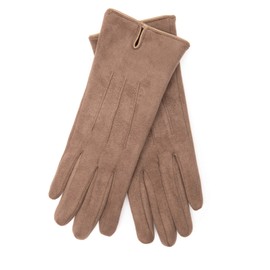 EEM Women's Gloves 100% Vegan, Velour Look, Soft Elastic Material, Cuddly Teddy Fleece, taupe