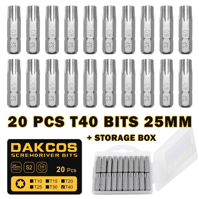 DAKCOS 20-Piece T40 Torx Bit Set, Premium S2 Alloy Steel