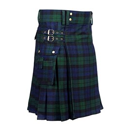 Scottish Designer Tartan Utility Kilts for Men 8 Yard 13oz Kilt (Black Watch Tartan Belly Button Measuremnets 36)