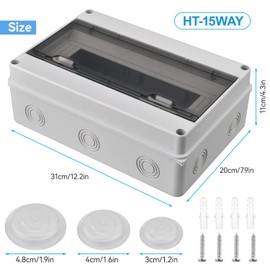 Surface-Mounted Distribution Board, IP65 Waterproof Fuse Box, with Door, 1-Row, for 15 Modules, for Garden or Outdoor Use, Complies with Wet Room Standard