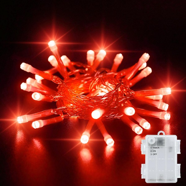 Dalugo Dalugo Rot Lichterkette Batterie Timer, 3M 30 LED Lichterkette