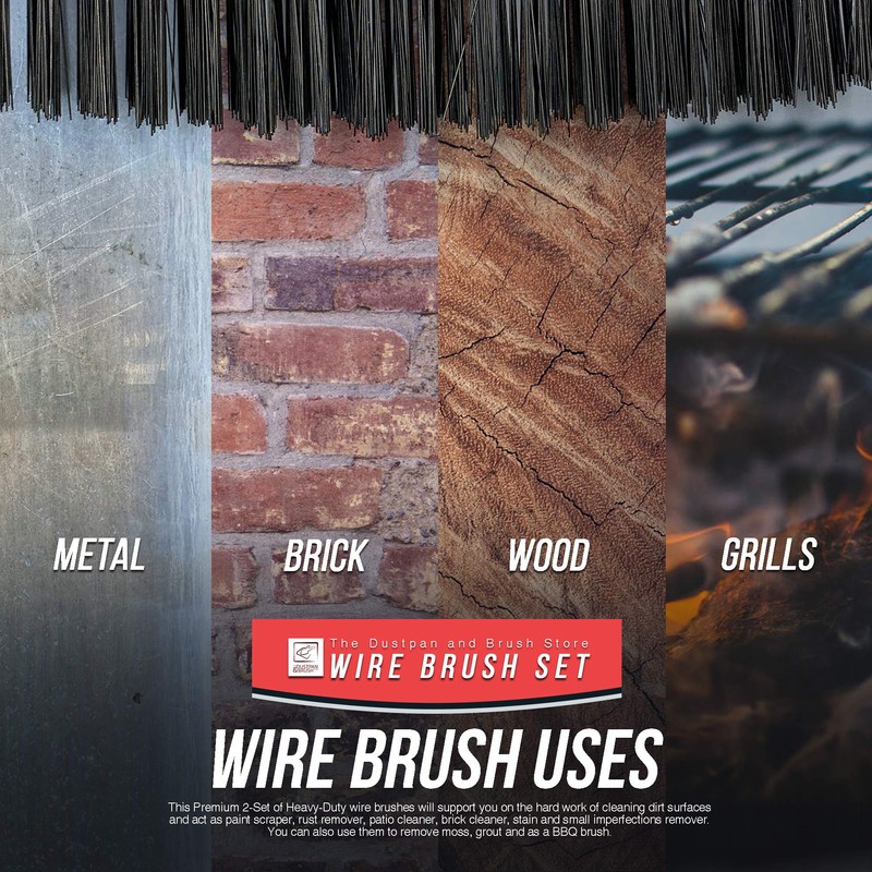 Wire Brush Twin Pack of Heavy Duty Steel Brush With