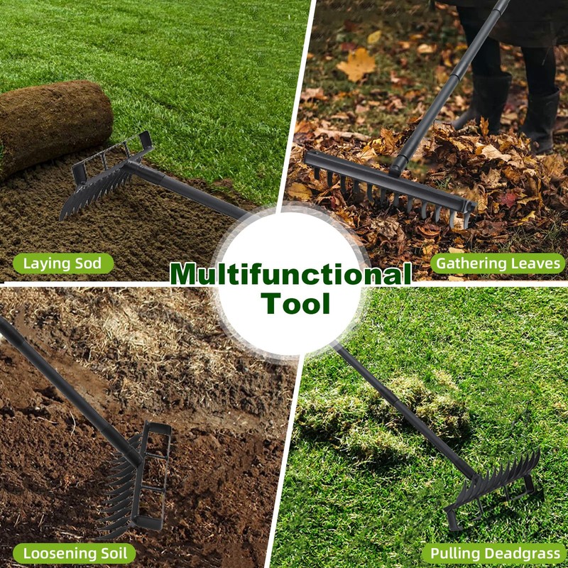 Garden Hoe and 12-Tine Rake 76.8" Stirrup Hoe Heavy Duty