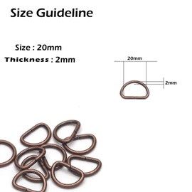 Trimming Shop Non Welded Metal D Ring Fasteners Durable Buckles for Handbag, Backpack, Webbing Strap, Purse, Dog Collars, Belts, DIY Accessories, 20mm, Copper, 10pcs