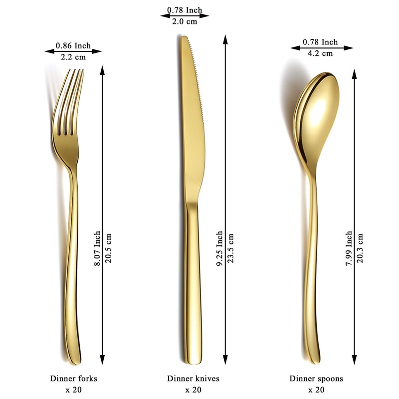 Berglander Gold Wedding Silverware Set 60pcs Service for 20, Titanium