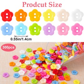 BEIQIYA 300pcs Flower Buttons, Spring Resin Flower Shaped 2 Hole Sewing Buttons, Decorative Plastic Accessories for Sewing Clothes Accessories Gift DIY Crafts Scrapbooking Decoration- Colorful