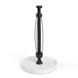 Essentra Home Stainless Steel Paper Towel Holder for Kitchen and Bathroom Countertop, Non-Slip, Ratchet Mechanism for Perfect One-Handed Tear – Fits Most Sizes Including Jumbo Rolls (Blanc Base)