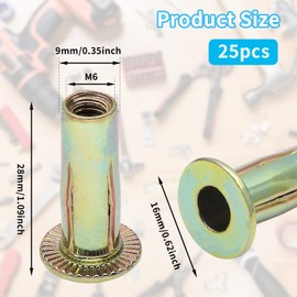 Moicstiy 25Pcs M6 Steel Multi Grip Rivet Nuts Pre Bulbed Shank Zinc-Plated Flat Head Threaded Insert Nut Construction Fasteners for Industrial